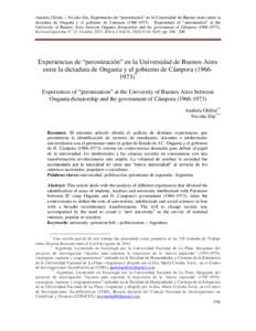 Anabela Ghilini – Nicolás Dip, Experiencias de “peronización” en la Universidad de Buenos Aires entre la dictadura de Onganía y el gobierno de CámporaExperiences of “peronization” at the Univ