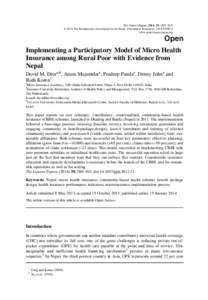 The Geneva Papers, 2014, 39, (280–303) © 2014 The International Association for the Study of Insurance Economics[removed]www.genevaassociation.org Implementing a Participatory Model of Micro Health Insurance amon