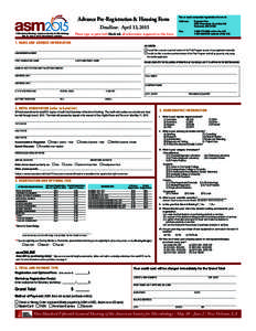 Advance Pre-Registration & Housing Form 115th General Meeting I American Society for Microbiology May 30–June 2, 2015 I New Orleans, Louisiana Deadline: April 13, 2015