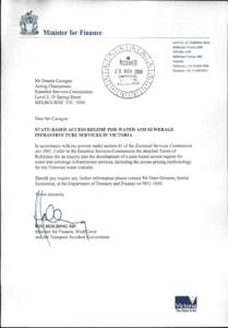 LTR - Minister for Finance - State based access regime for water and sewerage infrastructure services in Victoria[removed]