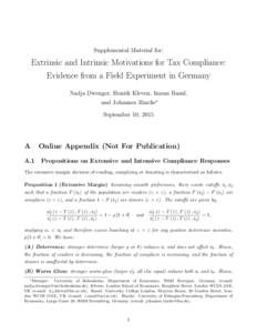 Supplemental Material for:  Extrinsic and Intrinsic Motivations for Tax Compliance: Evidence from a Field Experiment in Germany Nadja Dwenger, Henrik Kleven, Imran Rasul, and Johannes Rincke∗