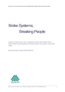 A Report on Carer Expectations of the NSW draft Strategic Plan for Mental Health  Broke Systems; Breaking People A report of mental health carer’s expectations of the draft Strategic Plan for Mental Health being develo