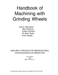 Handbook of Machining with Grinding Wheels loan D. Marinescu Mike Hitchiner Eckart Uhlmann