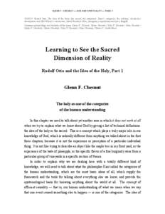 GLENN F. CHESNUT — GOD AND SPIRITUALITY — PAGE 1  TOPICS: Rudolf Otto, The Idea of the Holy, the sacred, the numinous, Kant’s categories, the sublime, Alcoholics