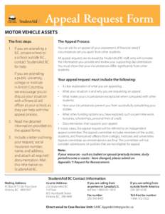 Appeal Request Form MOTOR VEHICLE ASSETS The first steps The Appeal Process