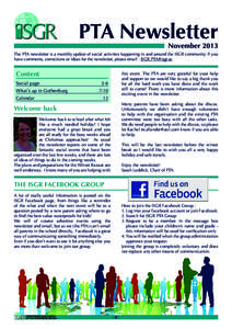 PTA Newsletter  November 2013 The PTA newsletter is a monthly update of social activities happening in and around the ISGR community. If you have comments, corrections or ideas for the newsletter, please email : ISGR.PTA
