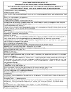 Horizon Middle School Student Survey, 2013 This survey will be used to better understand how you view your school. Please add constructive comments that you may have regarding the school environment, the staff, or the