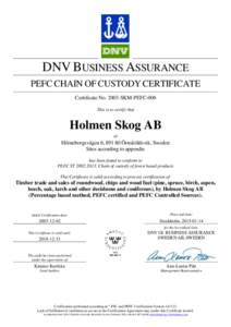 DNV BUSINESS ASSURANCE PEFC CHAIN OF CUSTODY CERTIFICATE Certificate NoSKM-PEFC-006 This is to certify that  Holmen Skog AB