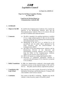 立法會 Legislative Council LC Paper No. LS80[removed]Paper for the House Committee Meeting on 2 July 2010 Legal Service Division Report on