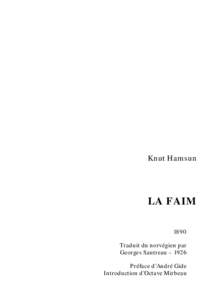Knut Hamsun  LA FAIM 1890 Traduit du norvégien par Georges Sautreau – 1926