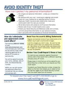 AVOID IDENTITY THEFT How can I protect my personal information?    