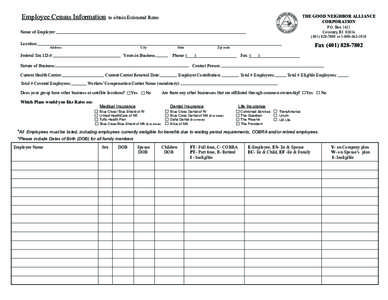 Employee Census Information  THE GOOD NEIGHBOR ALLIANCE CORPORATION  to obtain Estimated Rates