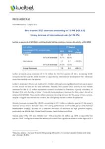 PRESS RELEASE Rueil-Malmaison, 15 April 2015 First quarter 2015 revenues amounting to 7.0 M€ (+16.6%) Strong increase of international sales (+135.5%) Lucibel, a specialist of LED (light-emitting diode) lighting soluti