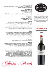 2006 The Amadeus Cabernet Sauvignon 87%, Shiraz 7%, Merlot 4%, Sangiovese 2% Adelaide Hills 87%, Barossa 13% Wine Analysis Winemaker: Greg Clack Bottled: February 2008