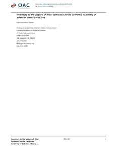 http://oac.cdlib.org/findaid/ark:/13030/kt28703348 Online items available Inventory to the papers of Alice Eastwood at the California Academy of Sciences Library MSS.142 Eastwood (Alice) Papers