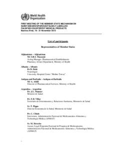 FIRST MEETING OF THE MEMBER STATE MECHANISM ON SUBSTANDARD/SPURIOUS/FALSELY-LABELLED/ FALSIFIED/COUNTERFEIT MEDICAL PRODUCTS Buenos Aires, [removed]November[removed]List of participants