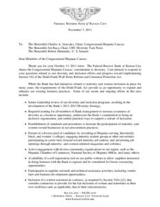 November 7, 2011  To: The Honorable Charles A. Gonzalez, Chair, Congressional Hispanic Caucus The Honorable Joe Baca, Chair, CHC Diversity Task Force