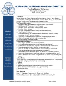 Funding Streams Workgroup Meeting Minutes Summary Date: June 11, 2014 MEMBERS Kevin Bain