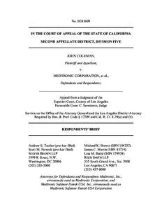 No. B243609  IN THE COURT OF APPEAL OF THE STATE OF CALIFORNIA SECOND APPELLATE DISTRICT, DIVISION FIVE  JOHN COLEMAN,