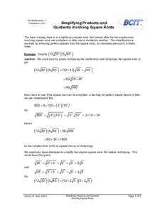 The Mathematics 11 Competency Test Simplifying Products and Quotients Involving Square Roots