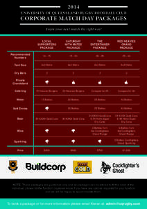 2014  UNIVERSITY OF QUEENSLAND RUGBY FOOTBALL CLUB CORPORATE MATCH DAY PACKAGES Enjoy your next match the right way!