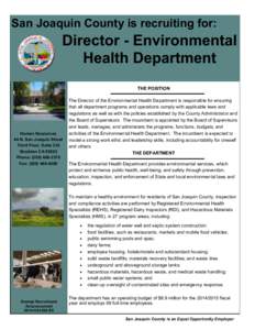 San Joaquin County is recruiting for:  Director - Environmental Health Department THE POSITION
