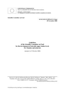 EUROPEAN COMMISSION HEALTH & CONSUMER PROTECTION DIRECTORATE-GENERAL Directorate C - Scientific Opinions C3 - Management of scientific committees II; scientific co-operation and networks  Scientific Committee on Food