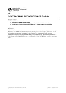 Part  CONTRACTUAL RECOGNITION OF BAIL-IN Chapter content 1. APPLICATION AND DEFINITIONS 3. CONTRACTUAL RECONGITION OF BAIL-IN – TRANSITIONAL PROVISIONS