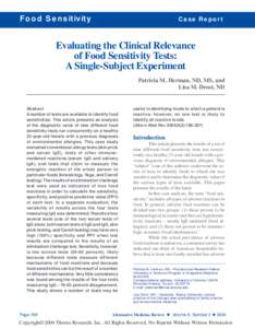 Food Sensitivity  Case Report Evaluating the Clinical Relevance of Food Sensitivity Tests: