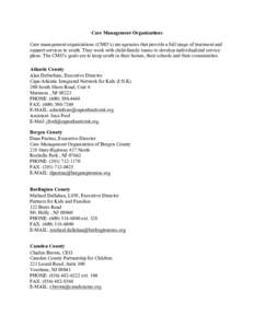 Care Management Organizations Care management organizations (CMO’s) are agencies that provide a full range of treatment and support services to youth. They work with child-family teams to develop individualized service