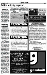 Saturday, May 14, 2011  Page 7 Police activity reports Compiled from selected police