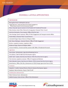 Factsheet  Federal Latina appointees WHITE HOUSE Rita Aguilar, Senior Confirmations Advisor Angela Barranco, Associate Director for Public Engagement,