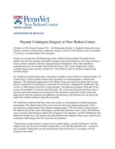 MEDIA ALERT FOR IMMEDIATE RELEASE: Paynter Undergoes Surgery at New Bolton Center [October 4, 2012; Kennett Square, PA]—On Wednesday, October 3, Haskell Invitational winner Paynter, owned by Ahmed Zayat, underwent surg