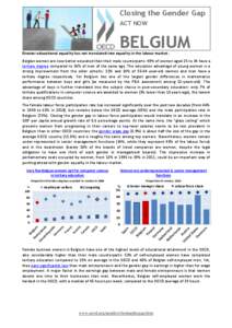 Closing the Gender Gap ACT NOW BELGIUM  Greater educational equality has not translated into equality in the labour market.