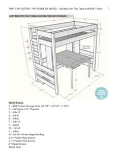 THAT’S MY LETTER / THE HOUSE OF WOOD – Loft Bed with Play Table and IKEA Trofast  MATERIALS: 2 – IKEA Trofast Storage Units” x” x 11¾”) 1 – Half sheet of ¾” Plywood 1 – 2x2x10’