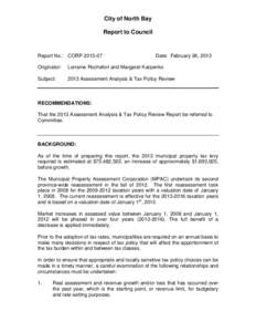 City of North Bay Report to Council Report No.: CORP[removed]Date: February 26, 2013