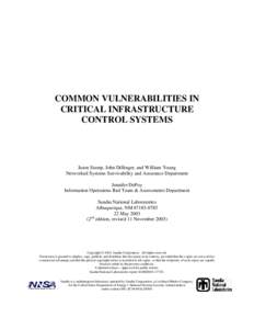 COMMON VULNERABILITIES IN CRITICAL INFRASTRUCTURE CONTROL SYSTEMS