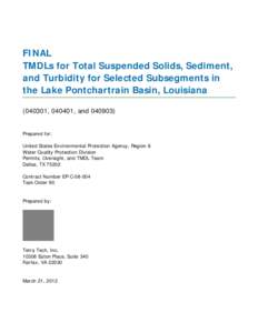 TMDLs for Turbidity and TSS for Selected Subsegments in the Lake Pontchartrain Basin, LA