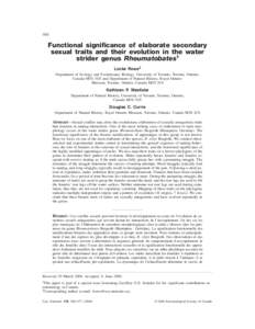 568  Functional significance of elaborate secondary sexual traits and their evolution in the water strider genus Rheumatobates1 Locke Rowe2