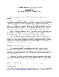 Commissioner McSweeny Remarks at Cravath/NYC Bar Institute for Corporate Counsel - December 10, 2014