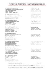 National Institutes for Water Resources Dr. Samuel R. Fowler, Director Alabama Water Resources Research Institute 1090 South Donahue Drive Auburn University Auburn, Alabama[removed]