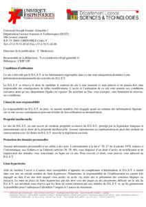 Université Joseph Fourier -Grenoble 1 Département Licence Sciences et Technologies (DLST) 480, avenue centrale