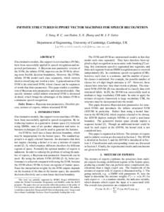 INFINITE STRUCTURED SUPPORT VECTOR MACHINES FOR SPEECH RECOGNITION J. Yang, R. C. van Dalen, S.-X. Zhang and M. J. F. Gales Department of Engineering, University of Cambridge, Cambridge, UK {jy308,rcv25,sxz20,mjfg}@eng.c