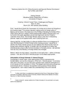 Testimony before the U.S.-China Economic and Security Review Commission By Yu-Wen Julie Chen1 Visiting Scholar Woodrow Wilson Department of Politics University of Virginia