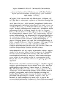 Sylvia Pankhurst / Richard Pankhurst / Afewerk Tekle / Haile Selassie I / Addis Ababa / Alula Engida / Foreign relations of Ethiopia / Holy Trinity Cathedral / Africa / Ethiopia / British people