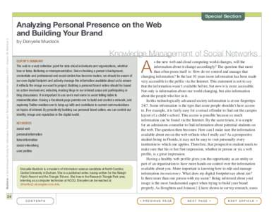 Special Section  Bulletin of the American Society for Information Science and Technology – December/January 2012 – Volume 38, Number 2 Analyzing Personal Presence on the Web and Building Your Brand