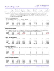 Super. of Public Instruction State Department of Education Executive Budget Detail  FTP