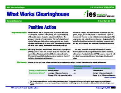 WWC Intervention Report  U.S. DEPARTMENT OF EDUCATION What Works Clearinghouse Character Education