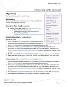 Activity Guide 5.3c  Connecting to the research Objective(s) Learners review and appraise a research study.