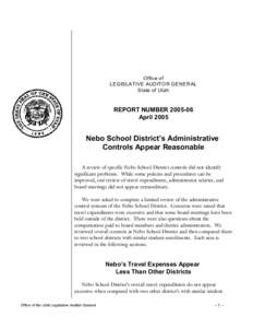 Office of LEGISLATIVE AUDITOR GENERAL State of Utah REPORT NUMBER[removed]April 2005